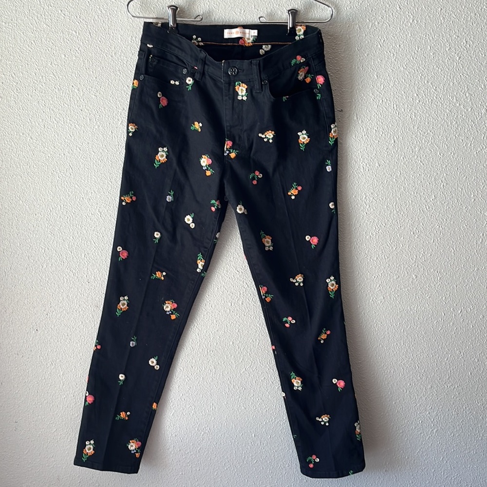 TORY BURCH Brindle Black Floral Embroidered Jeans 27